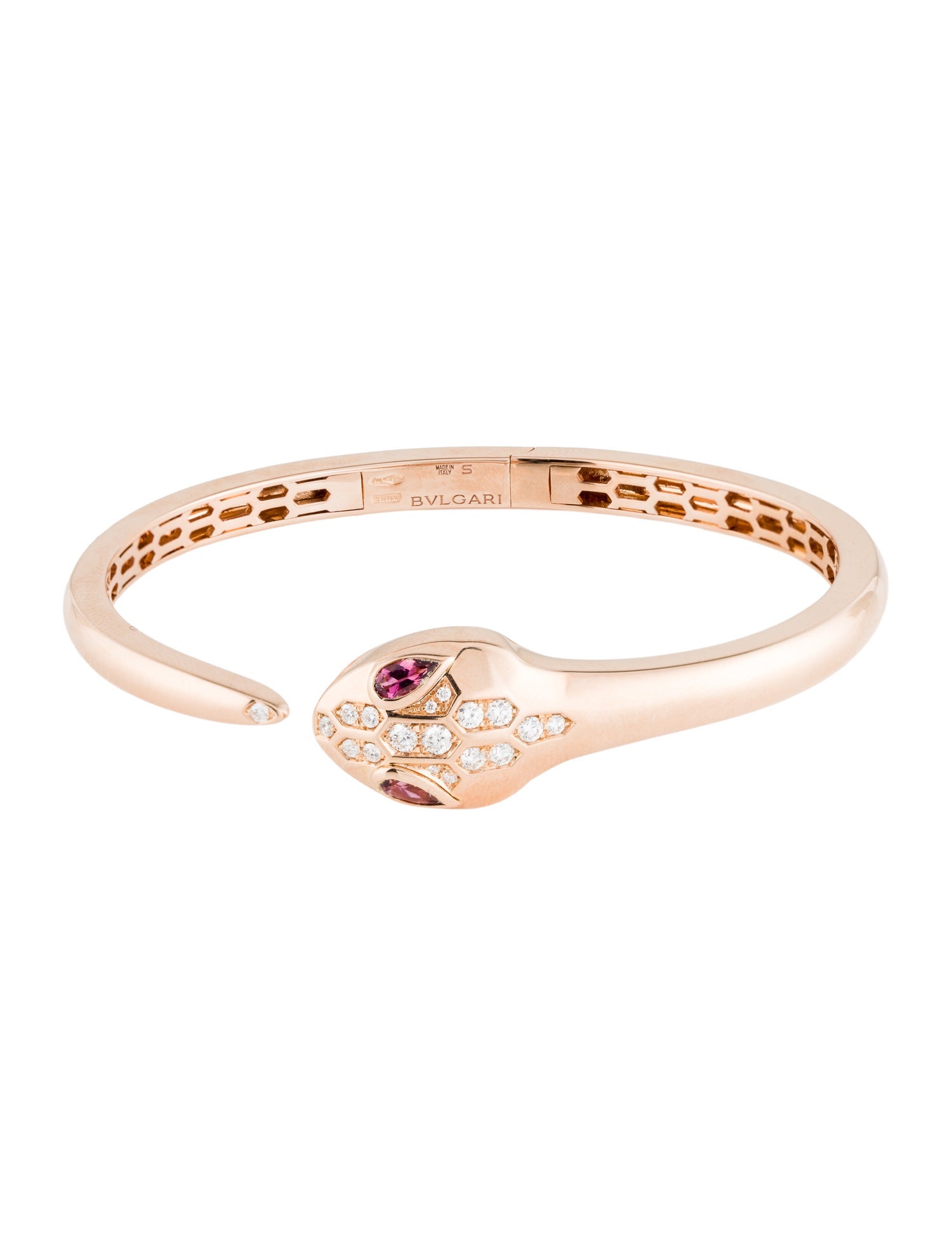 Bvlgari 18K Rubellite & Diamond Serpenti Seduttori Cuff Bracelet
