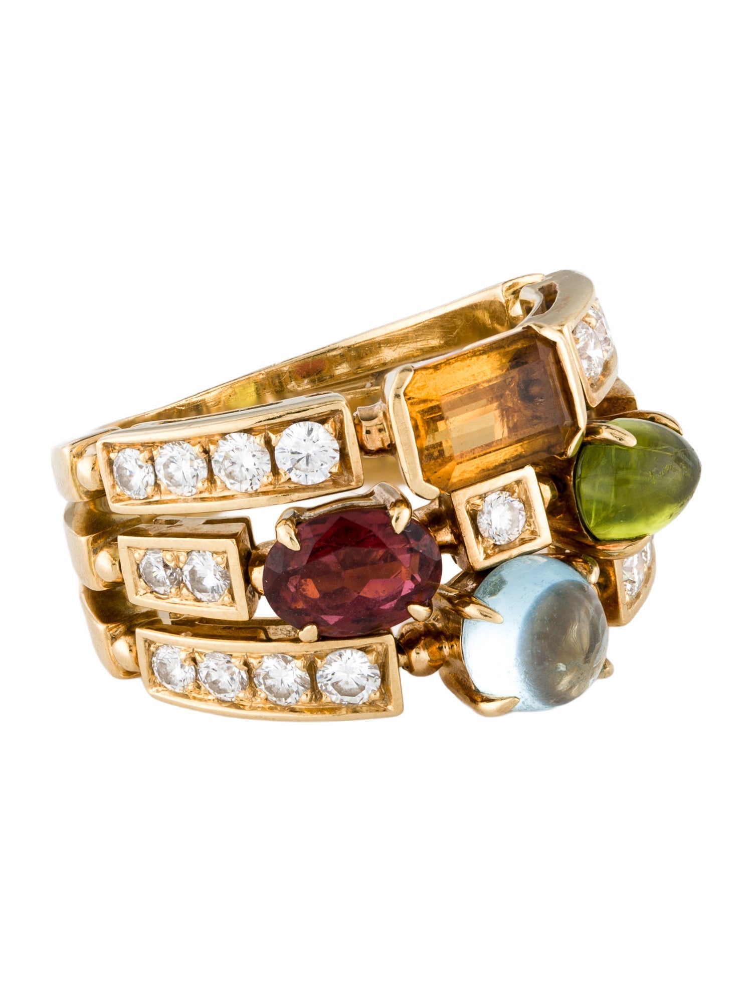 Bvlgari 18K Multistone Three-Row Allegra Ring