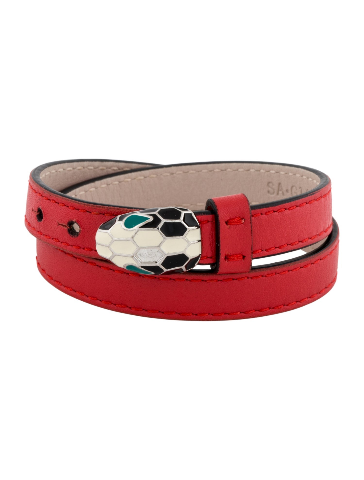 Bvlgari Leather & Enamel Serpenti Forever Double Wrap Bracelet