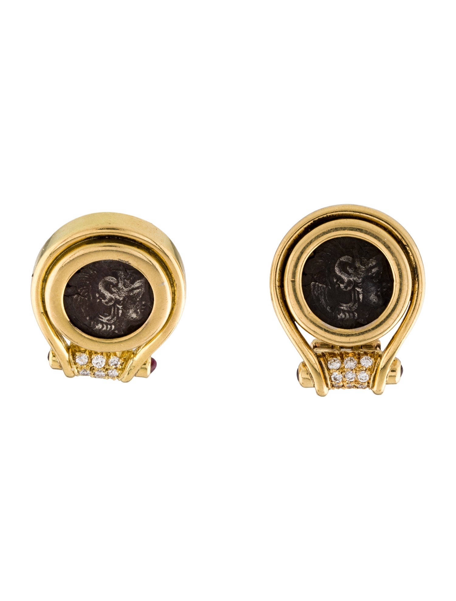 Bvlgari 18K Ancient Coin, Diamond & Ruby Monete Earrings