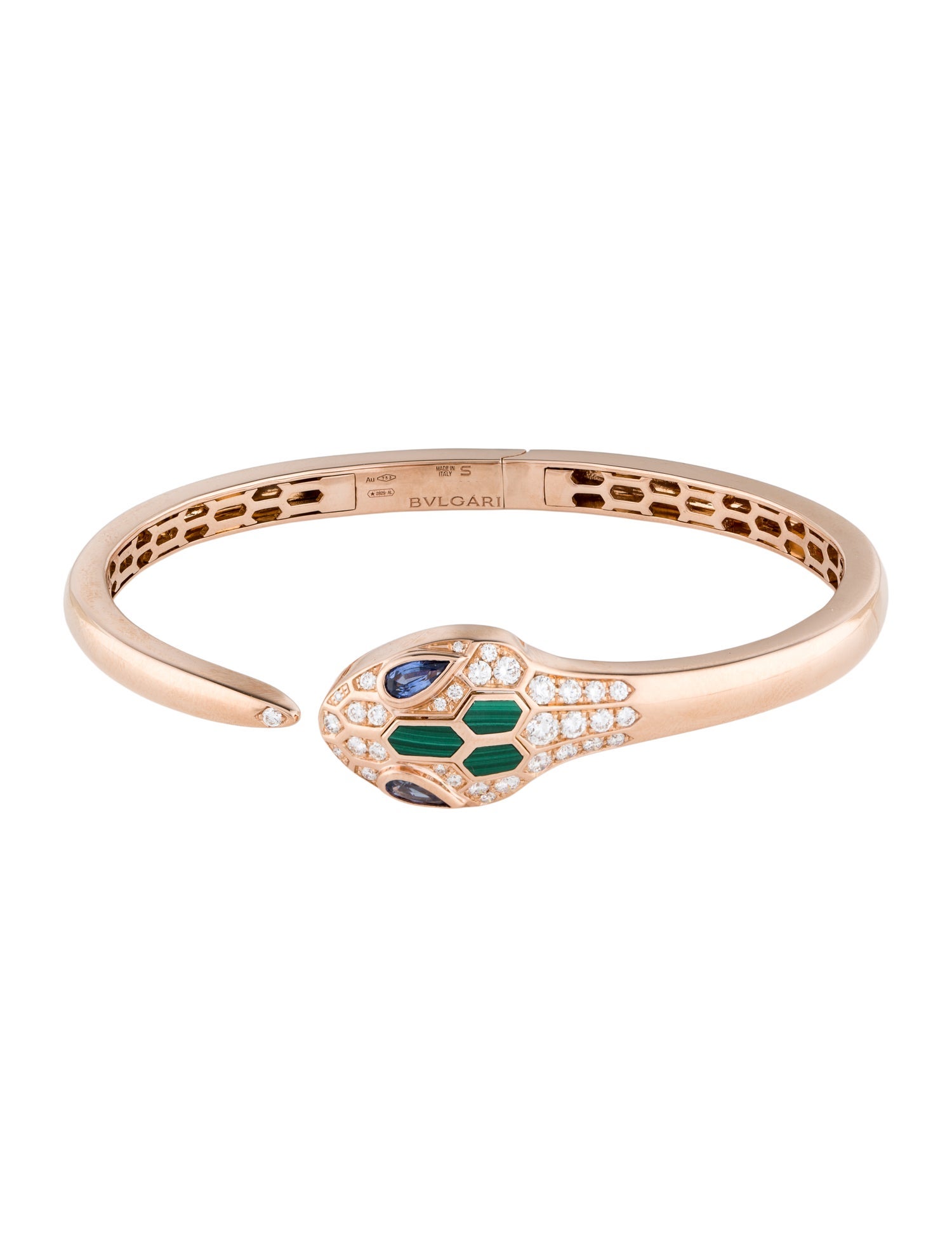 Bvlgari 18K Sapphire, Diamond & Malachite Serpenti Seduttori Cuff Bracelet