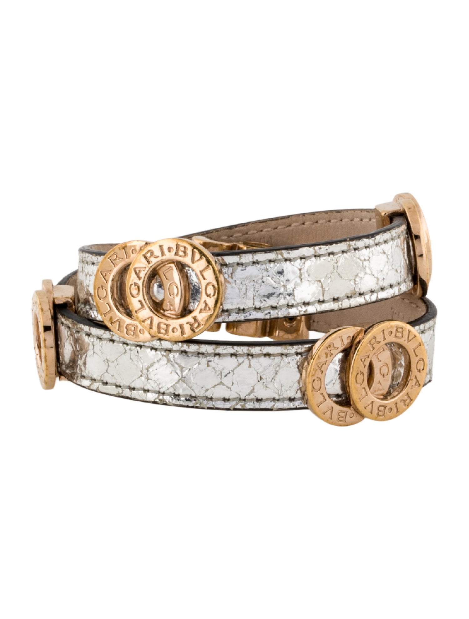 Bvlgari Leather Double Coil Wrap Bracelet