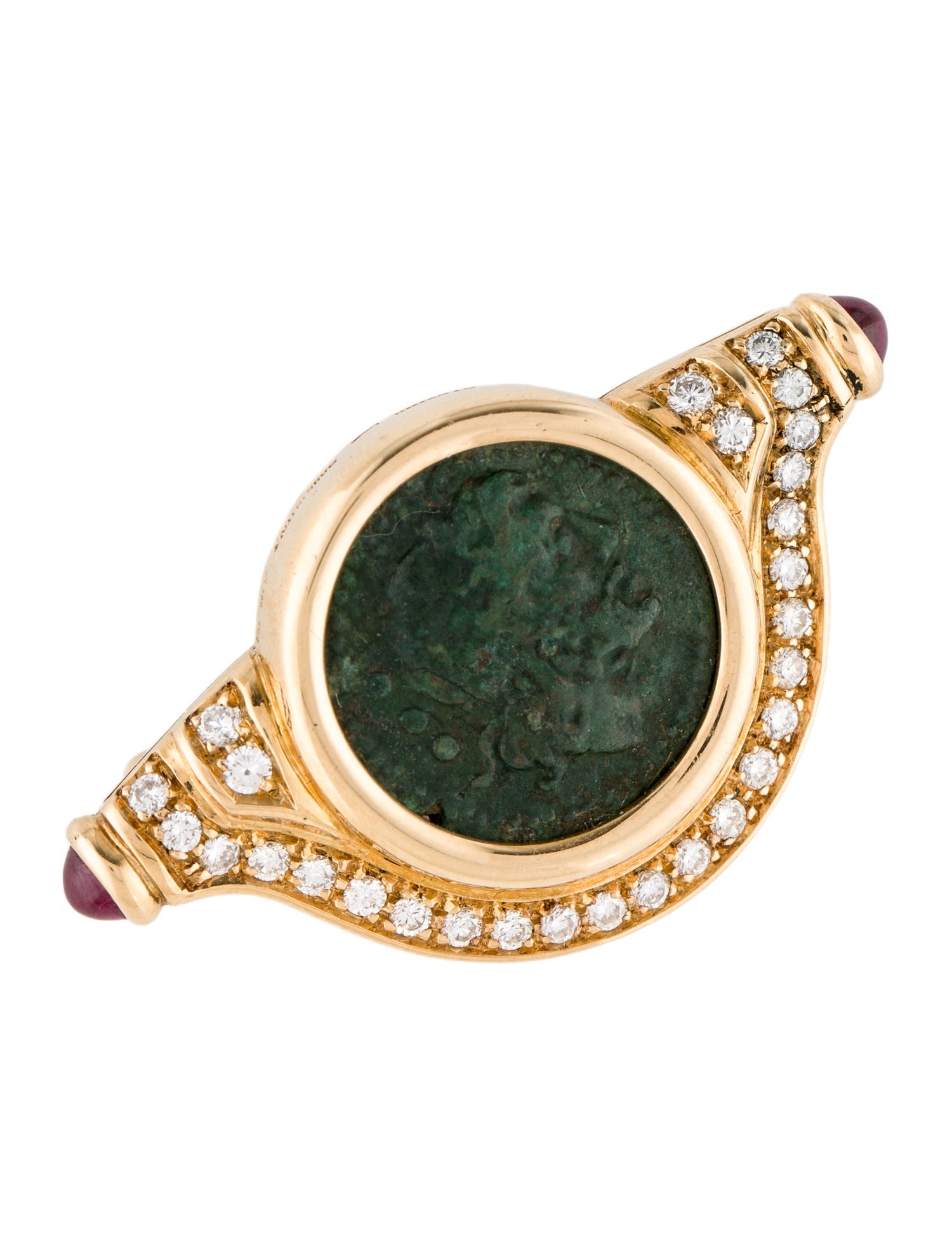 Bvlgari 18K Ancient Coin, Ruby & Diamond Monete Pin