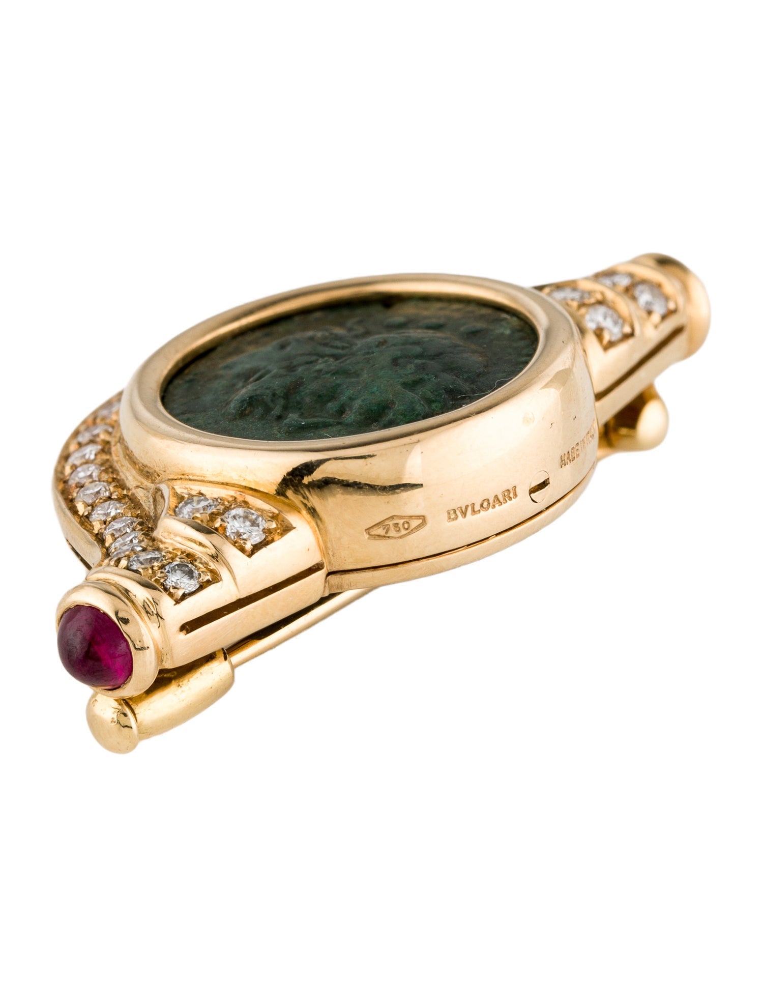 Bvlgari 18K Ancient Coin, Ruby & Diamond Monete Pin