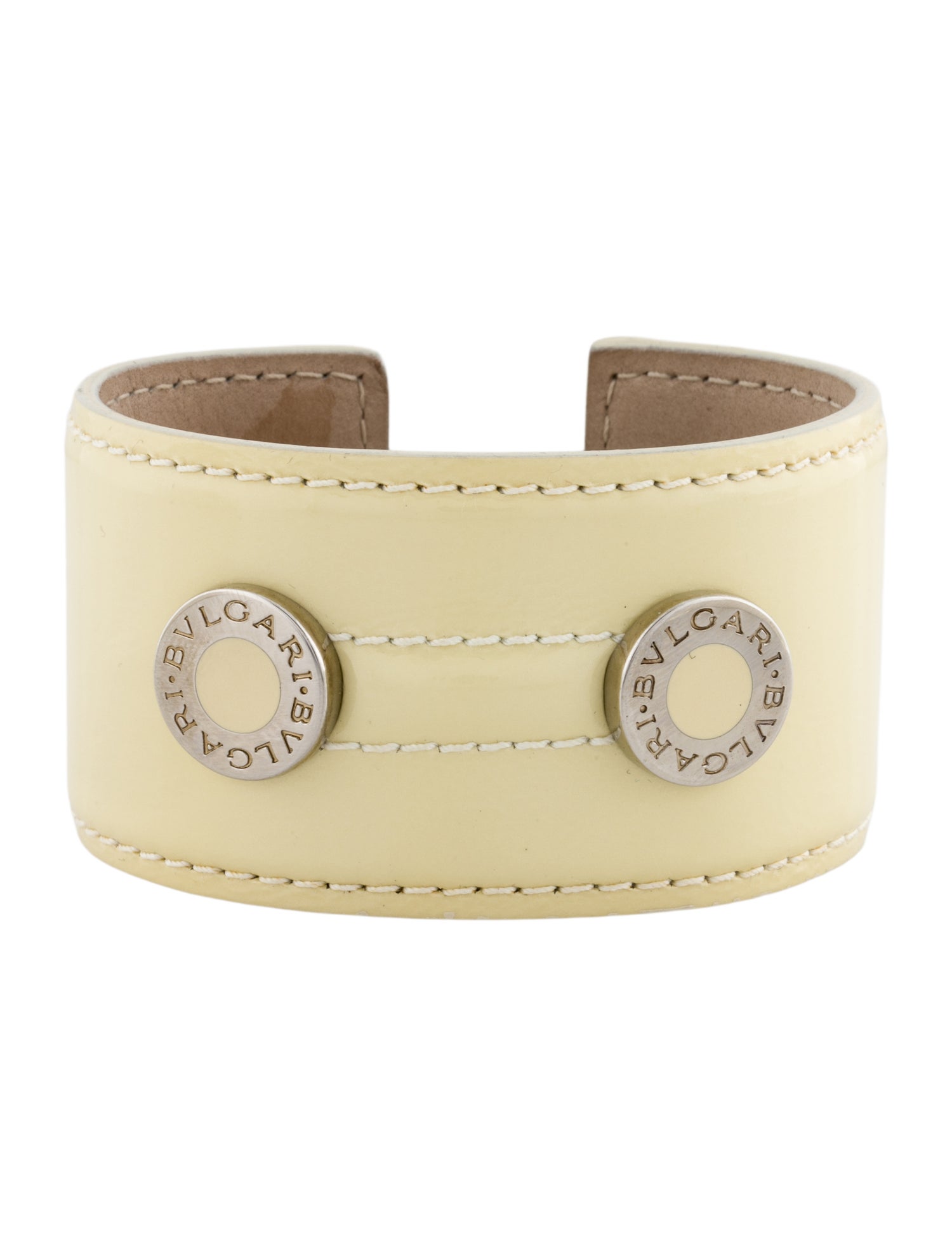 Bvlgari Leather Logo Stud Cuff Bracelet