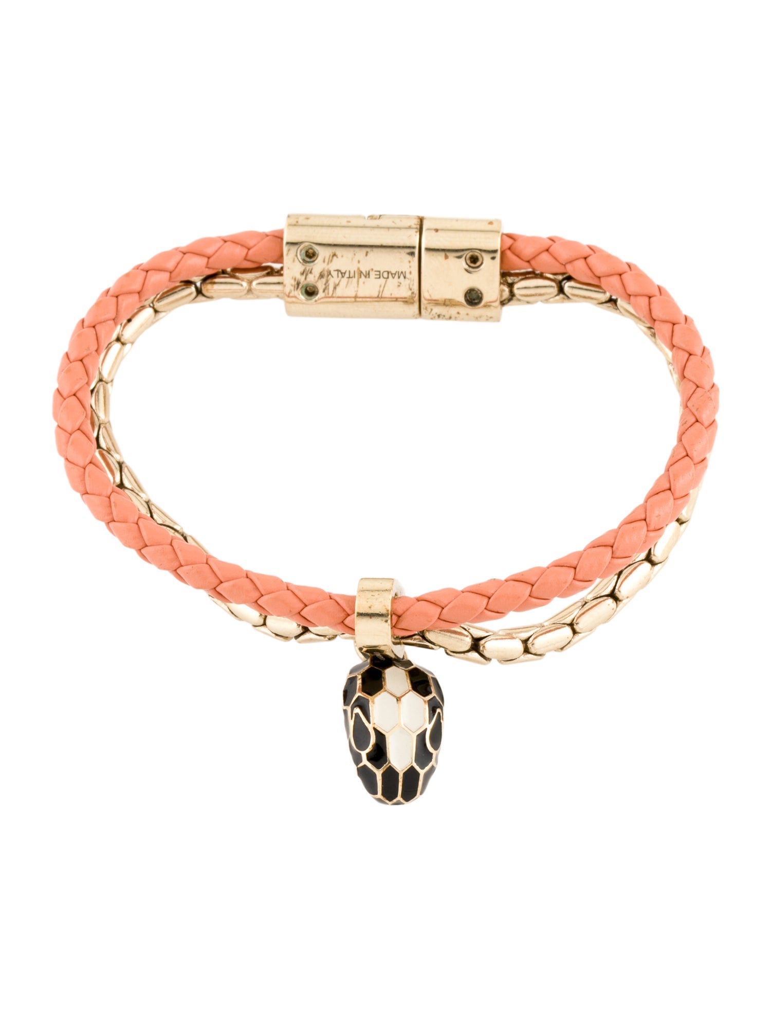 Bvlgari Leather & Enamel Serpenti Forever Bracelet