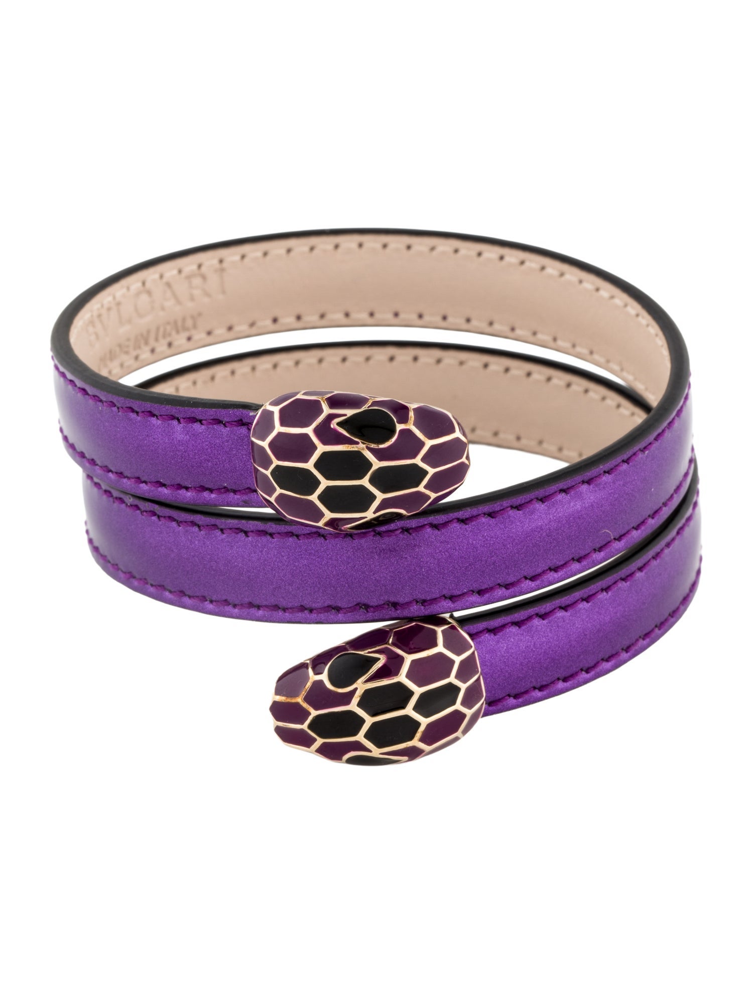 Bvlgari Enamel & Leather Double Coil Wrap Bracelet
