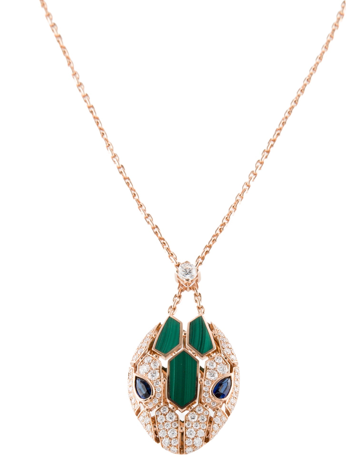 Bvlgari 18K Malachite, Sapphire & Diamond Serpenti Seduttori Pendant Necklace