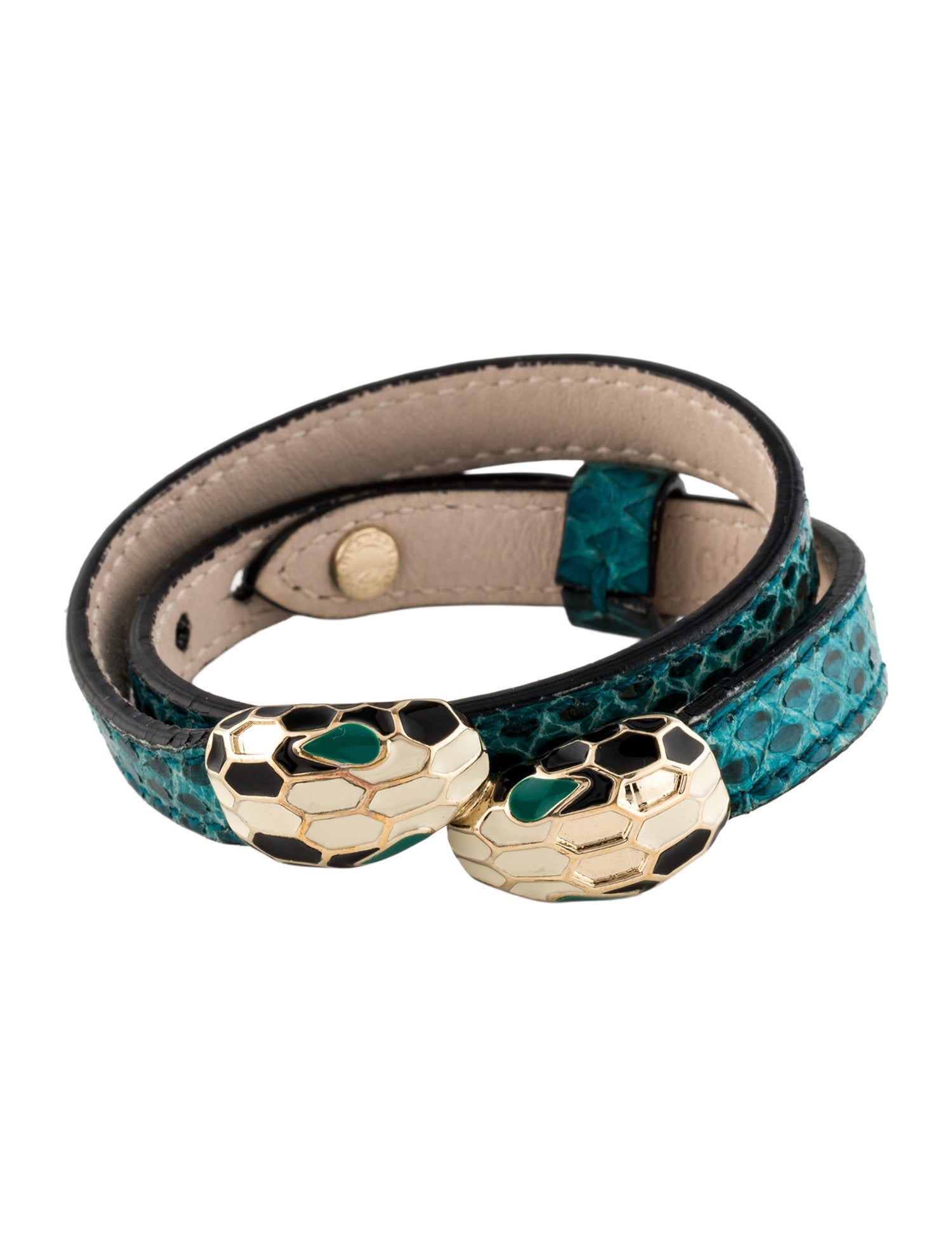 Bvlgari Serpenti Forever Enamel & Snakeskin Double Coil Bracelet