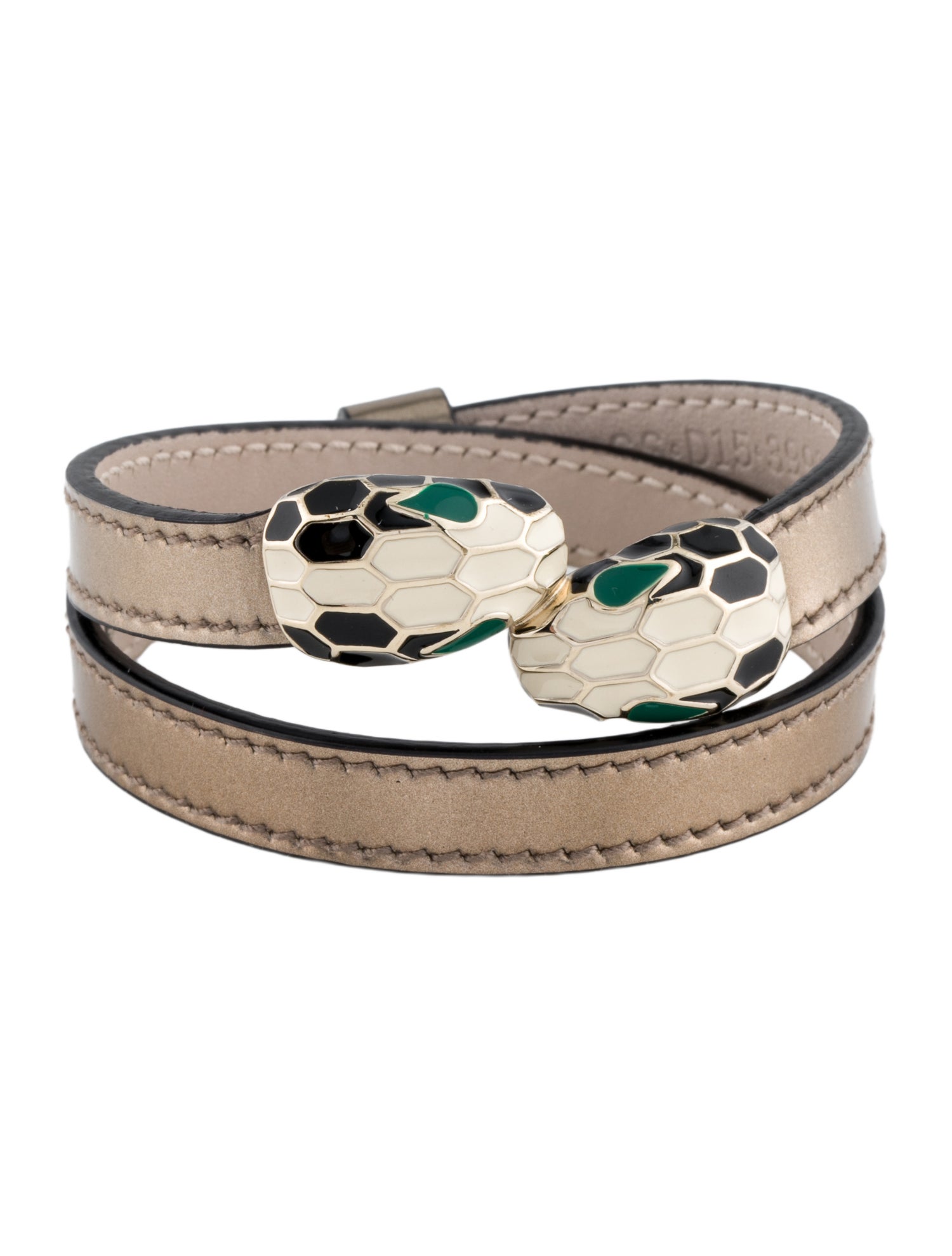 Bvlgari Enamel & Leather Serpenti Forever Double Coil Bracelet