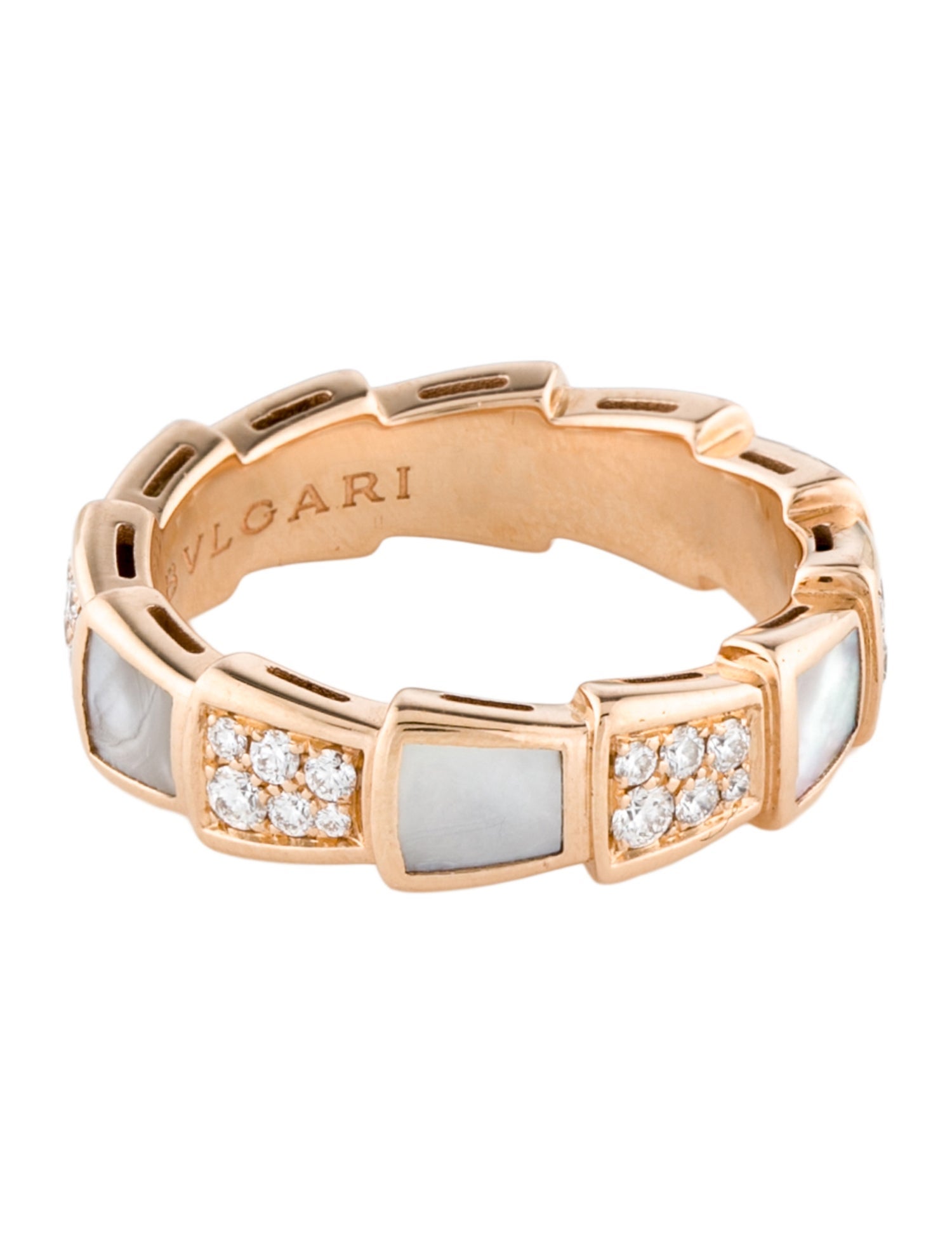 Bvlgari 18K Mother of Pearl & Diamond Serpenti Viper Ring