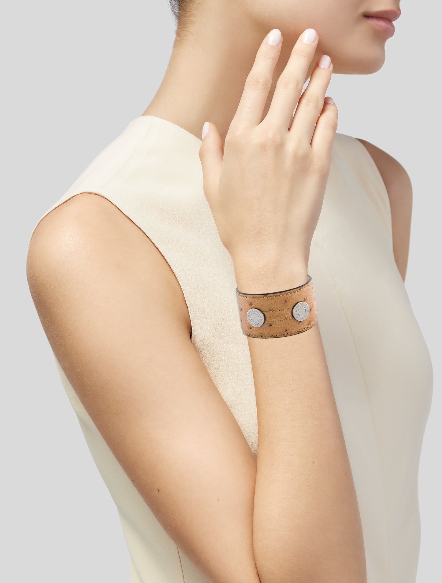 Bvlgari Ostrich Leather Wide Cuff