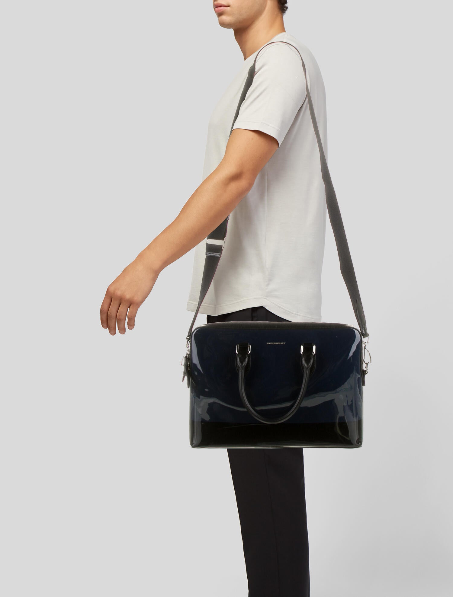 Burberry Patent Leather Laptop Bag Blue Messenger Bags, Bags