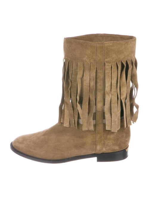 Burberry Nova Check Pattern Suede Boots Brown