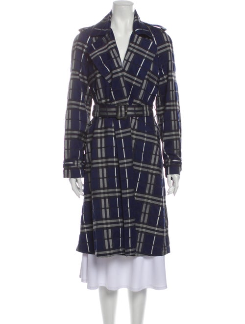 Burberry Plaid Print Trench Coat Blue