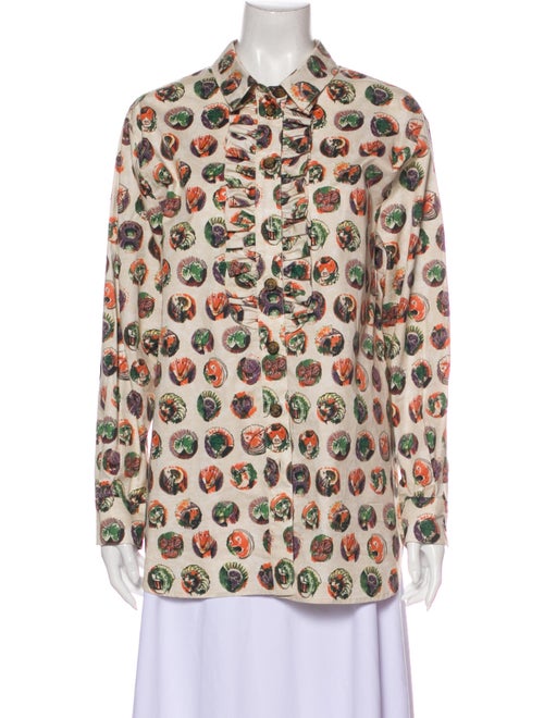 Burberry Printed Long Sleeve Button-Up Top