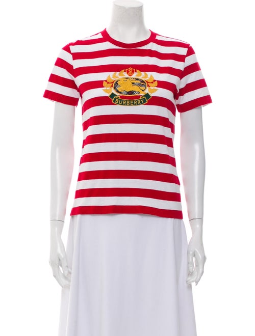Burberry Striped Crew Neck T-Shirt Red