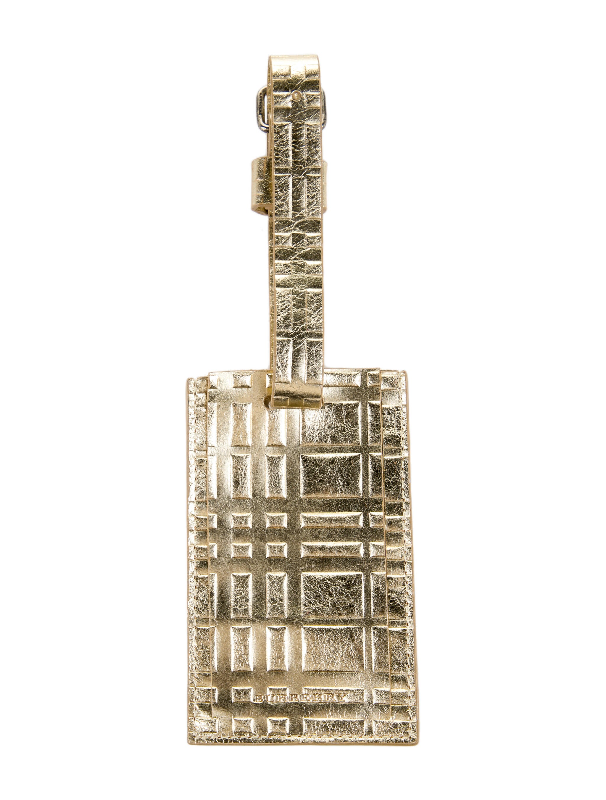Burberry Metallic Leather Luggage Tag w/ Tags Gold Travel