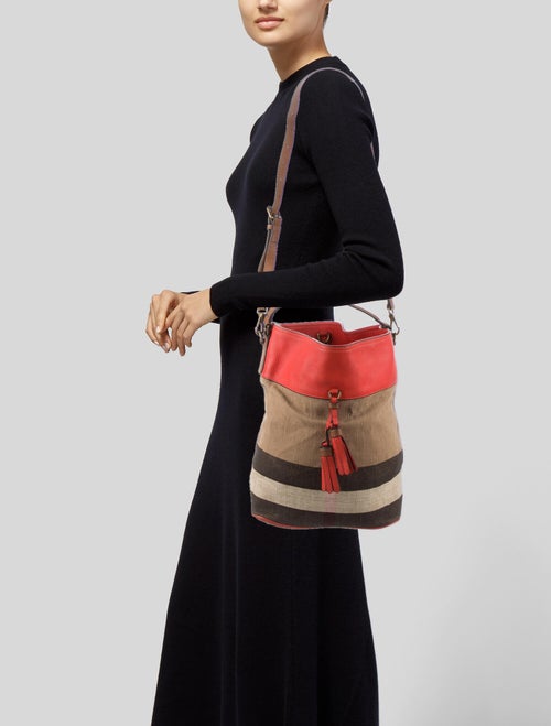 Burberry Grainy Canvas Check Medium Ashby Tassel Hobo