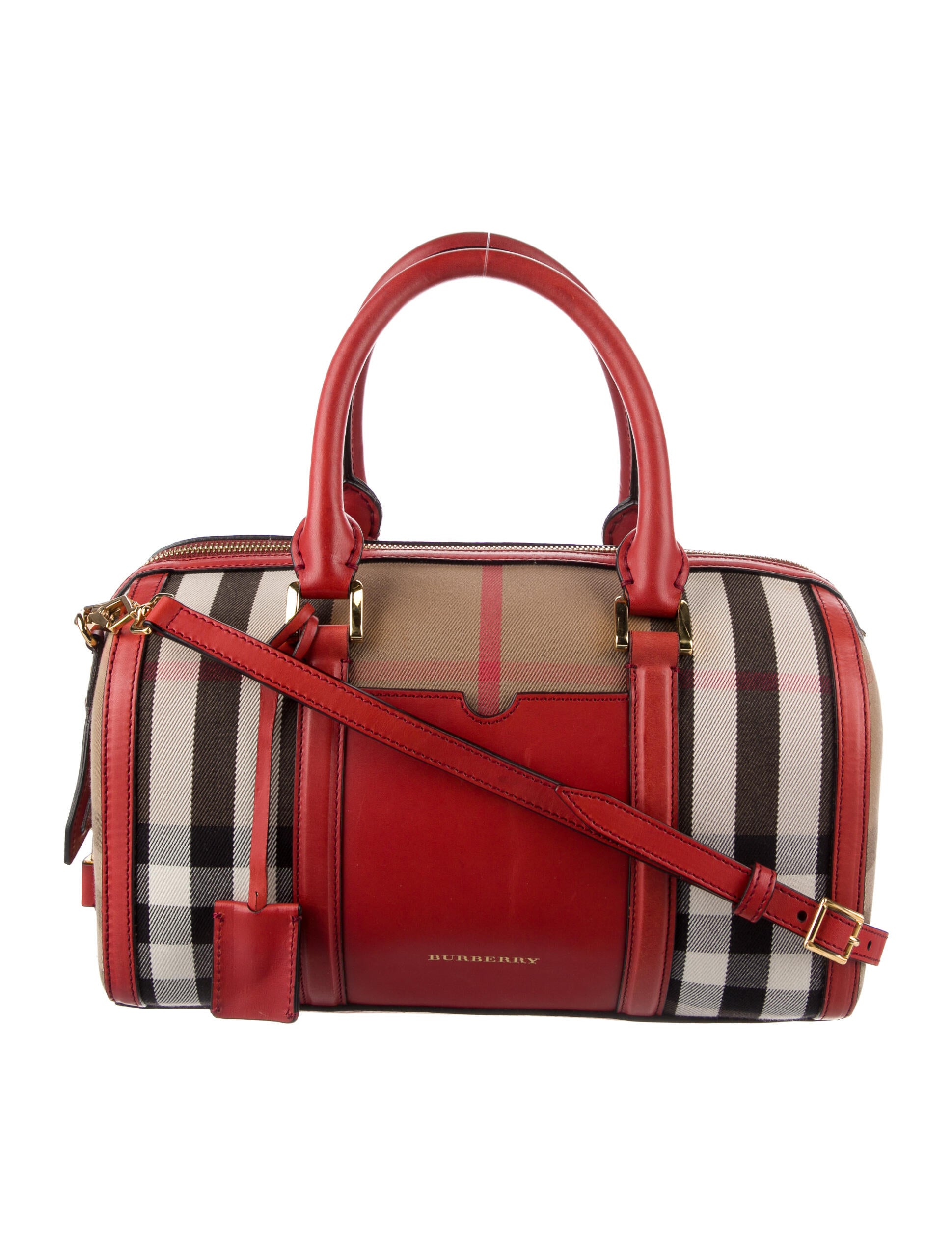 Burberry House Check Sartorial Medium Alchester Bowling Bag Red