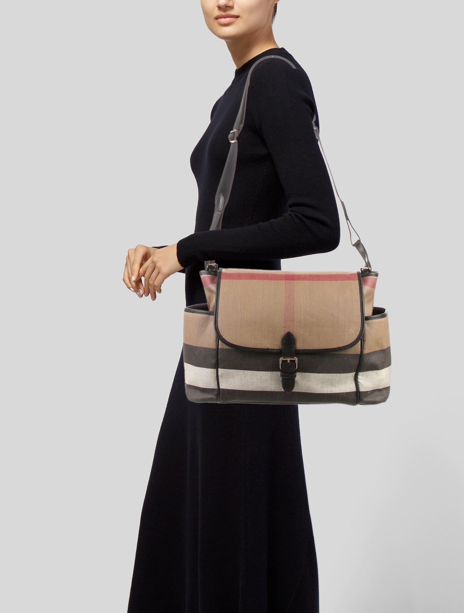 Burberry Coated Canvas Shoulder Diaper Bag Brown Shoulder Bags