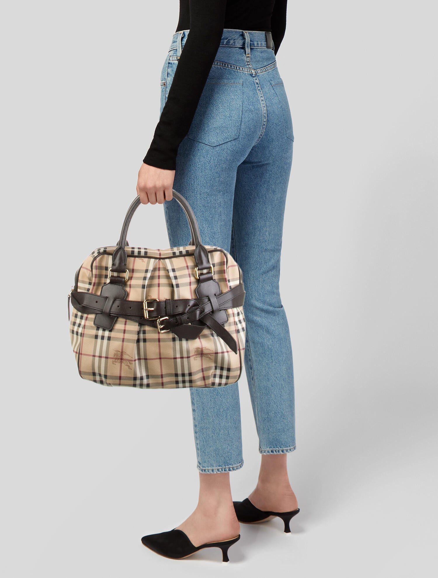 Burberry London Haymarket Check Barrel Bag - Brown Handle Bags ...