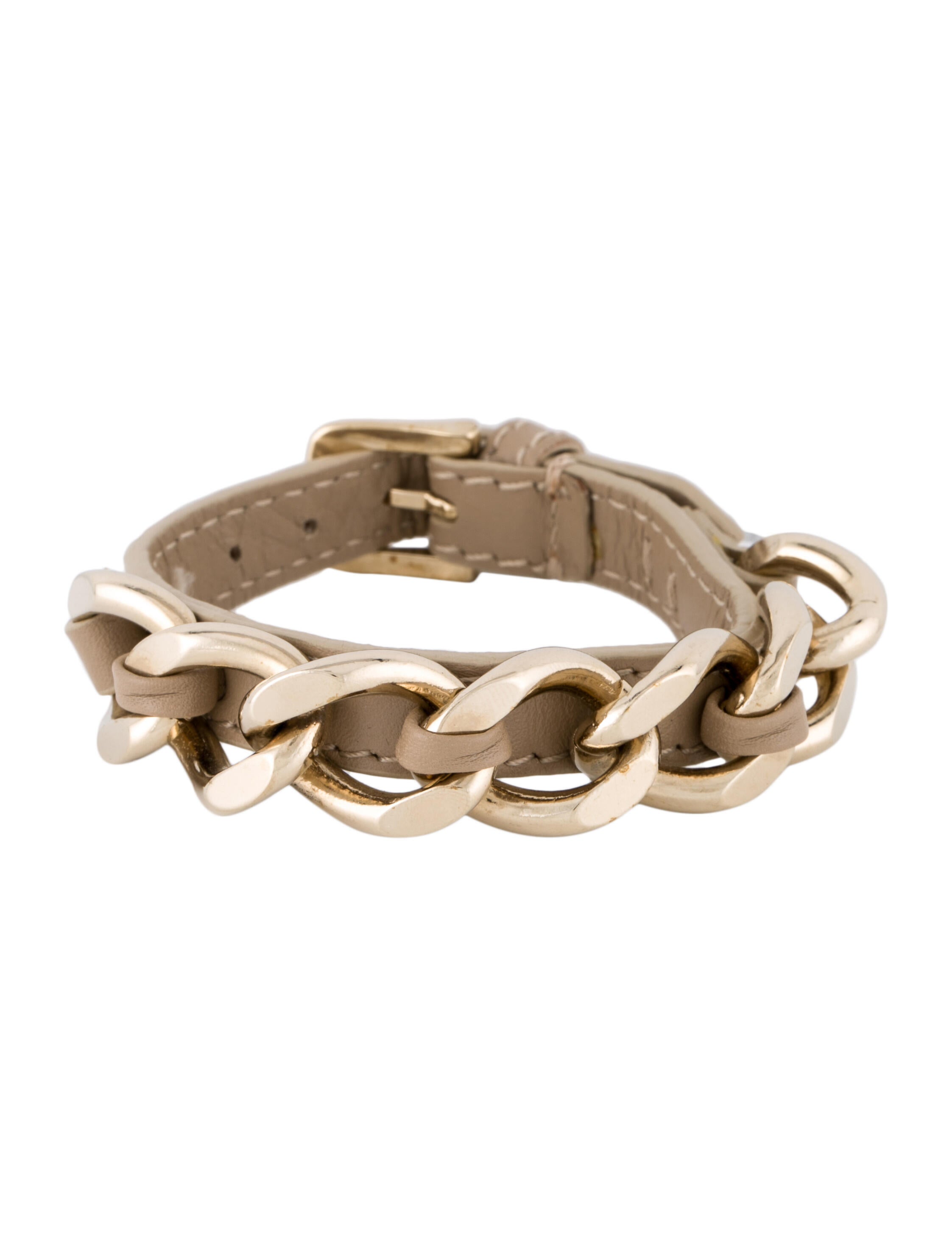 Burberry Leather Chain Link Wrap Bracelet Brown, GoldTone Metal Wrap, Bracelets BUR326710