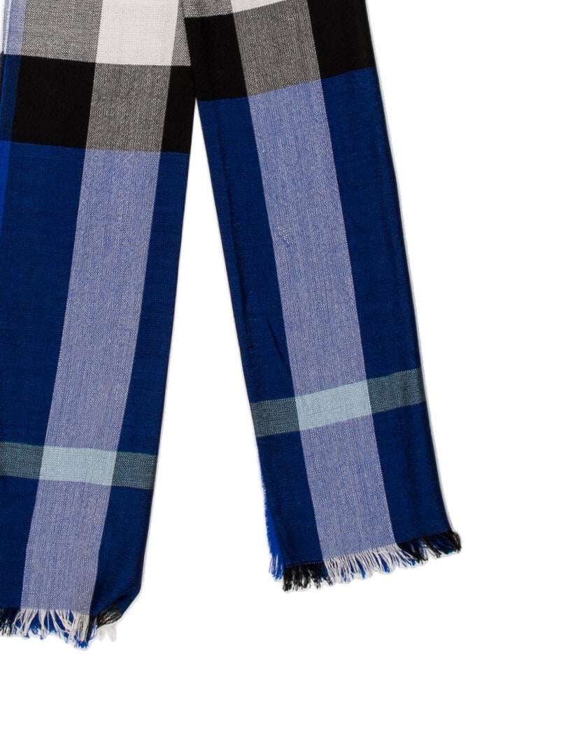 Burberry Mega Check Cashmere Scarf Blue Scarves and Shawls