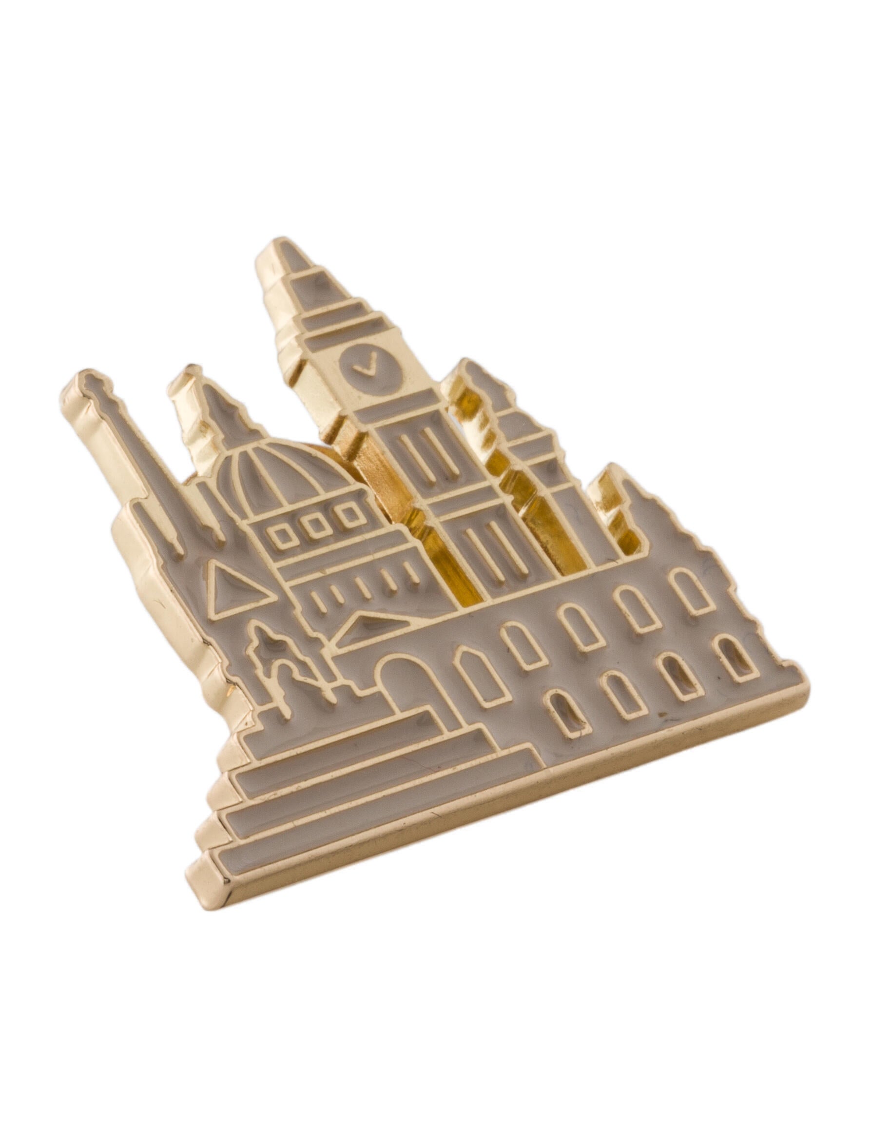 Burberry Enamel London Tower Pin Pink, GoldTone Metal Lapel Pin