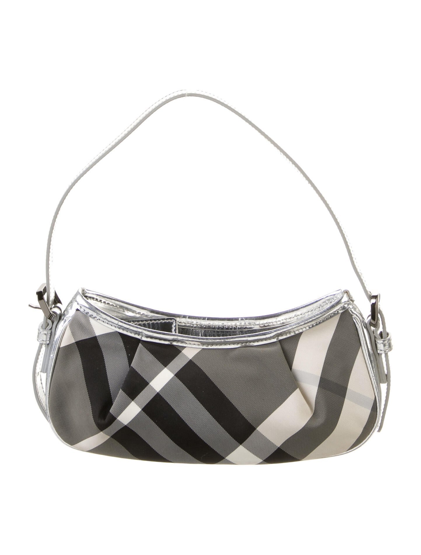 Burberry LeatherTrimmed Check Bag Grey Shoulder Bags, Handbags