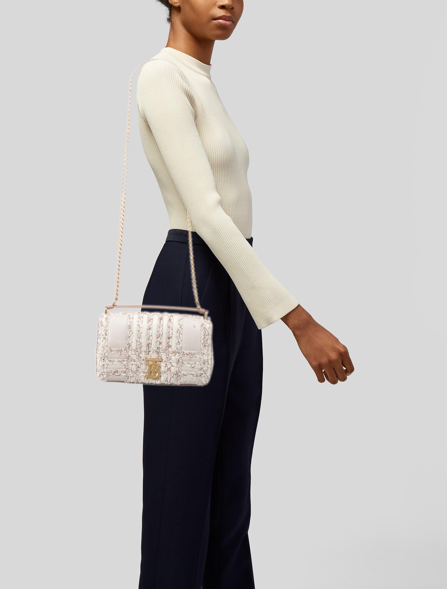Burberry Tweed Check Small Lola Chain Shoulder Bag