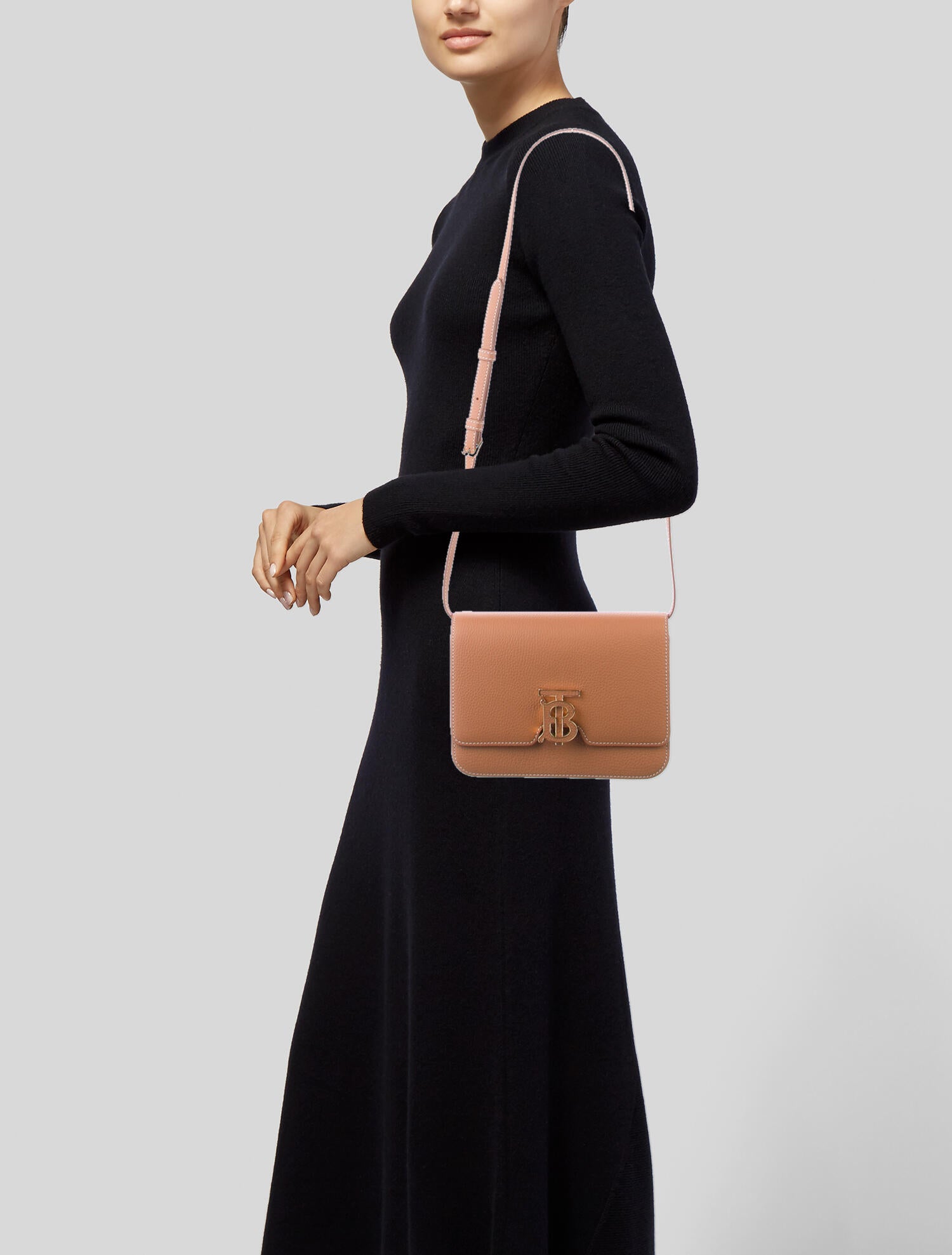 Burberry Small Leather TB Crossbody Bag Brown Crossbody Bags