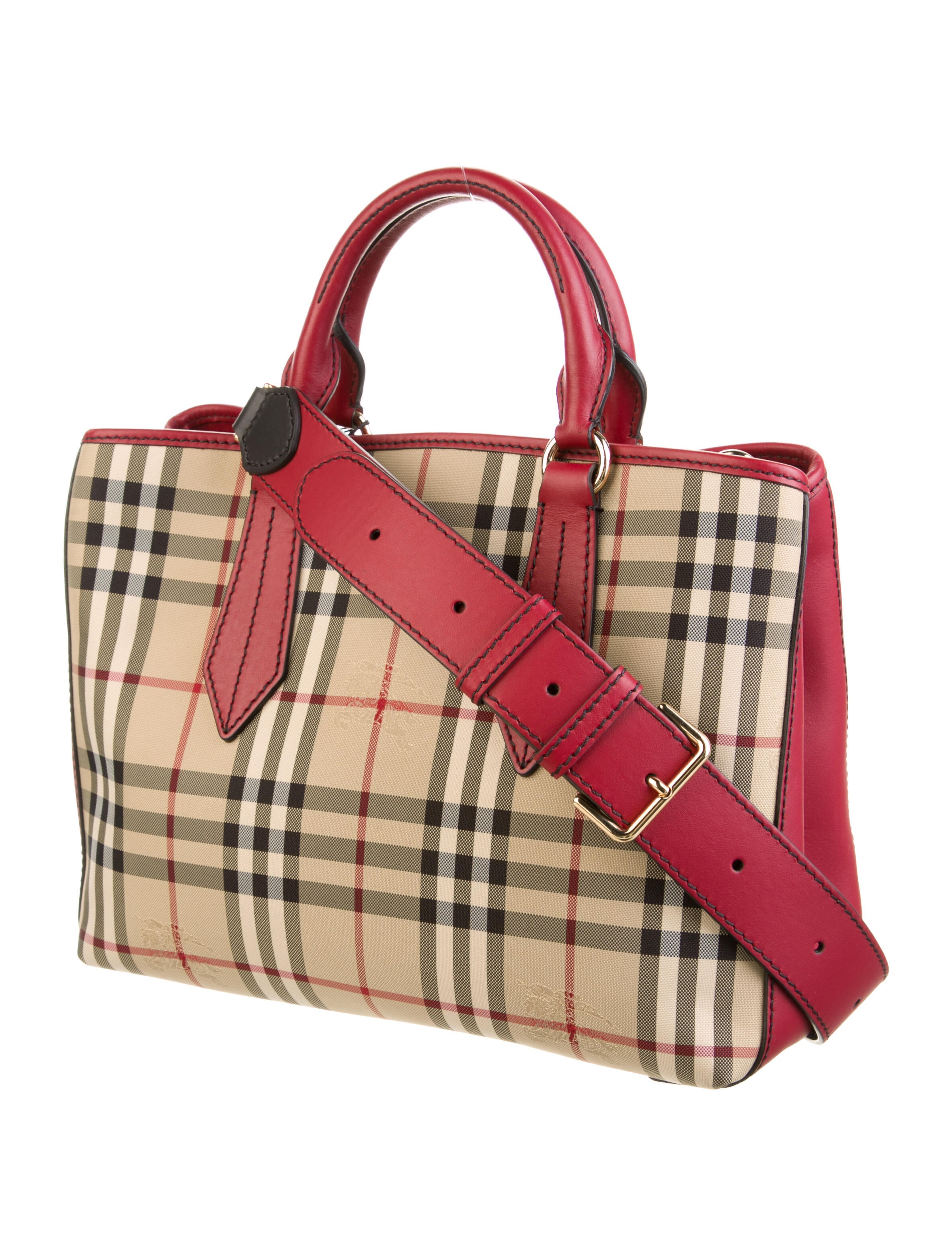 Burberry LeatherTrimmed Horseferry Check Handle Bag Brown Handle