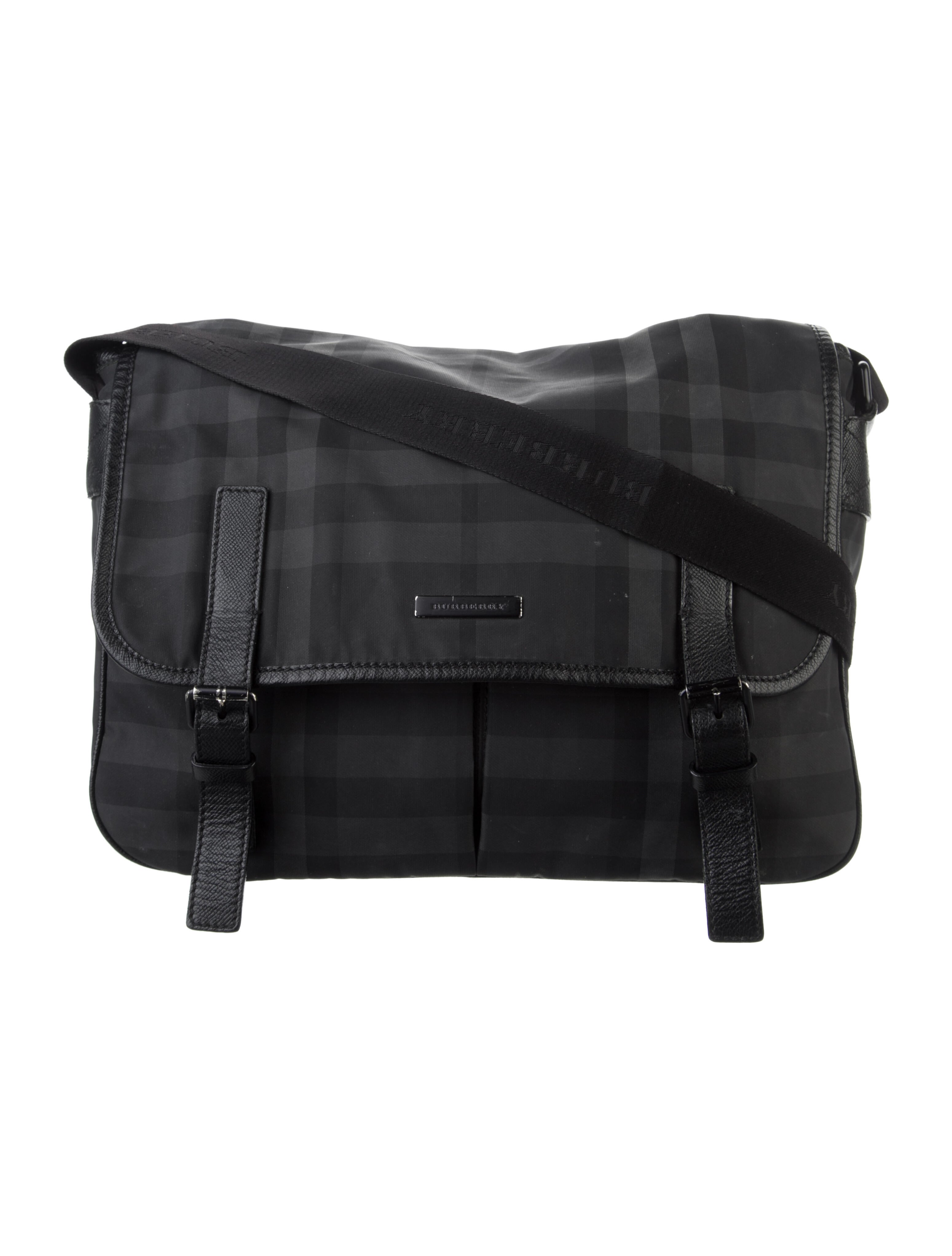 Burberry Leather Trim Smoked Check Messenger Bag Black Messenger Bags