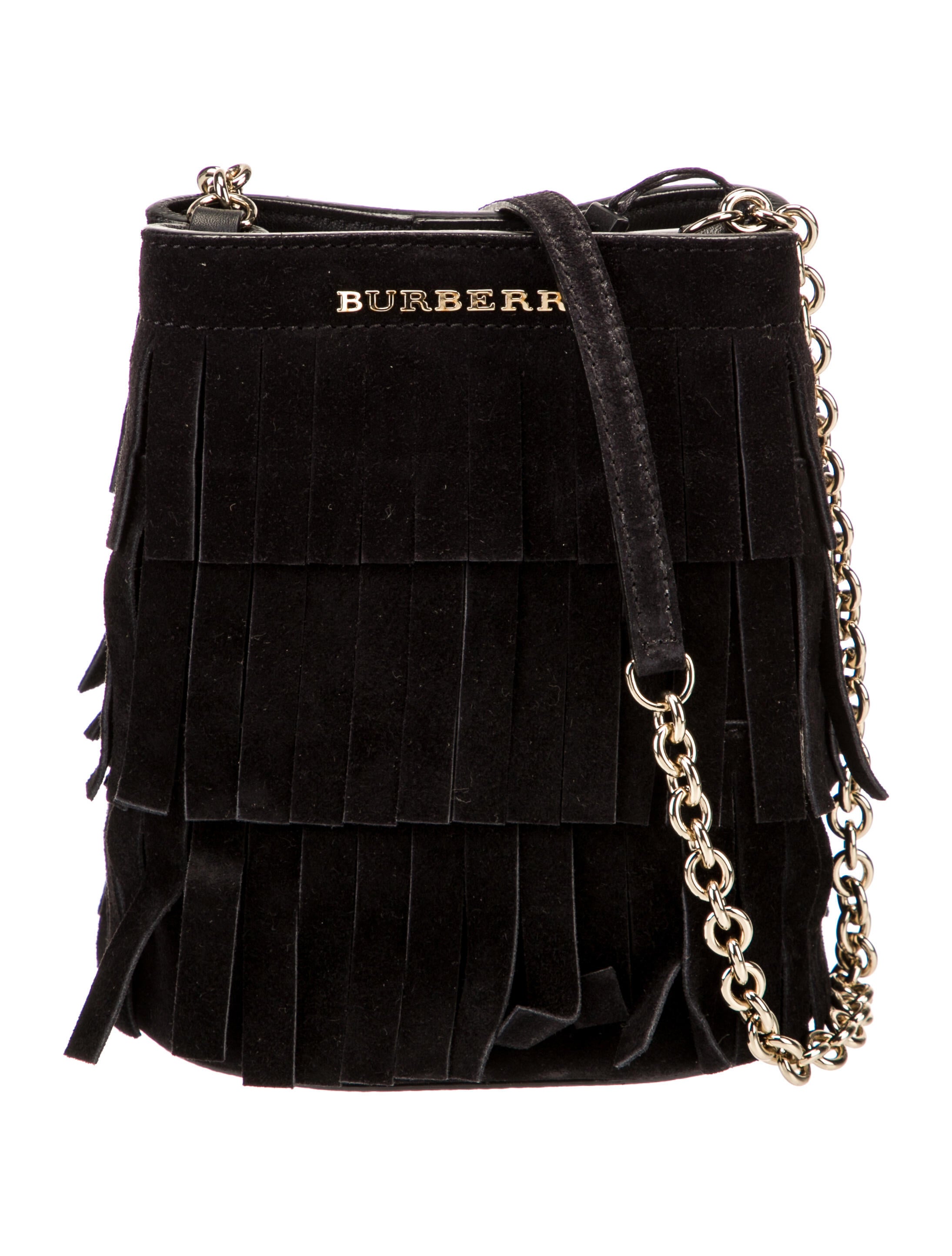 Burberry Suede FringeTrimmed Bucket Bag Black Bucket Bags, Handbags BUR382357 The RealReal