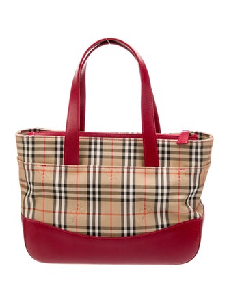 Burberry Leather-Trimmed Haymarket Check Handle Bag