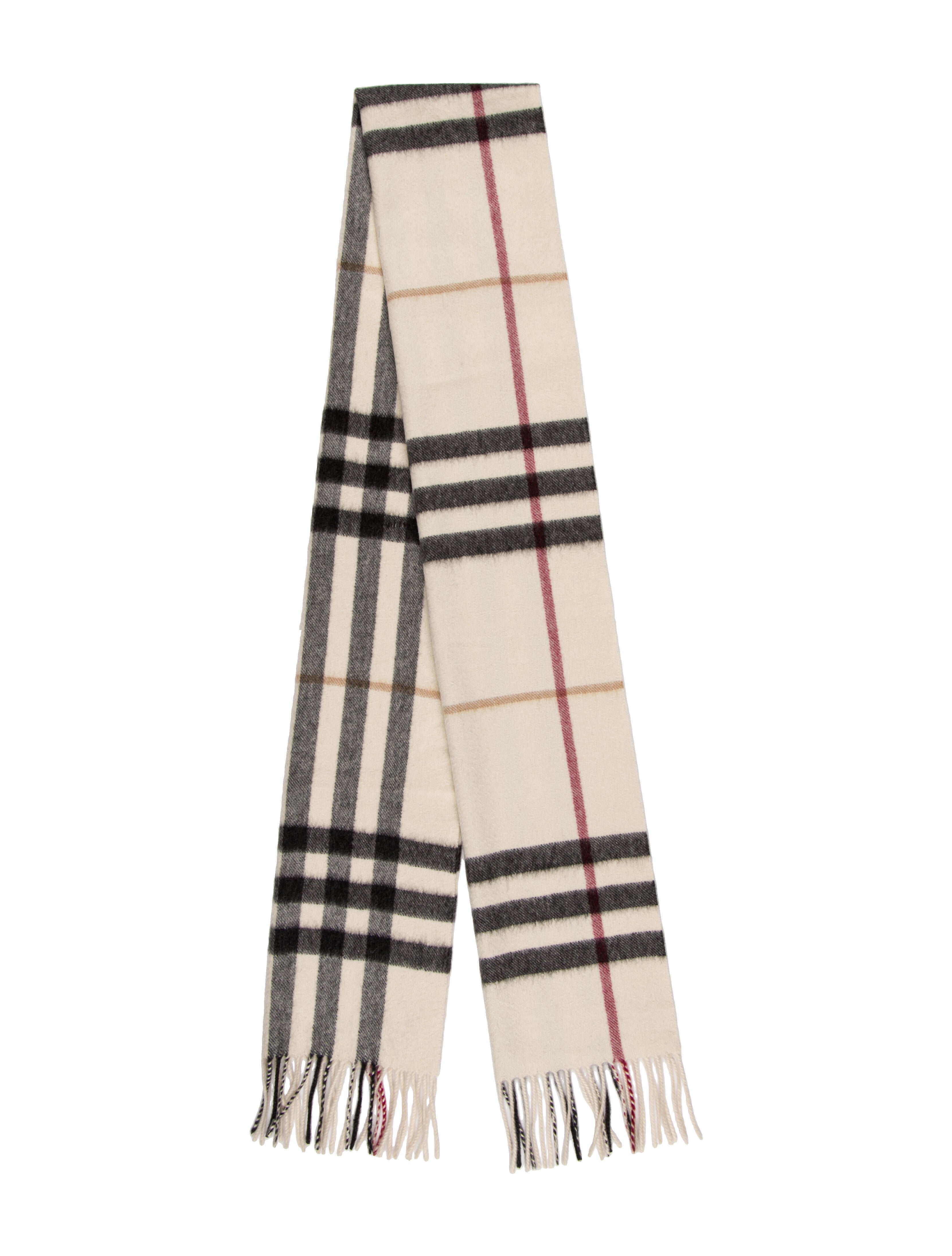 Burberry Cashmere Plaid Print Scarf Neutrals Scarves and Shawls