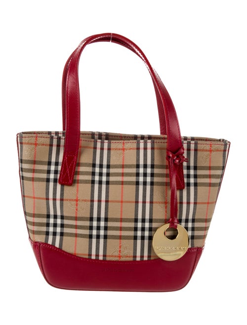 Burberry Leather-Trimmed Haymarket Handle Bag