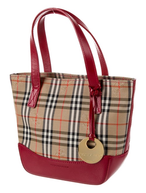 Burberry Leather-Trimmed Haymarket Handle Bag