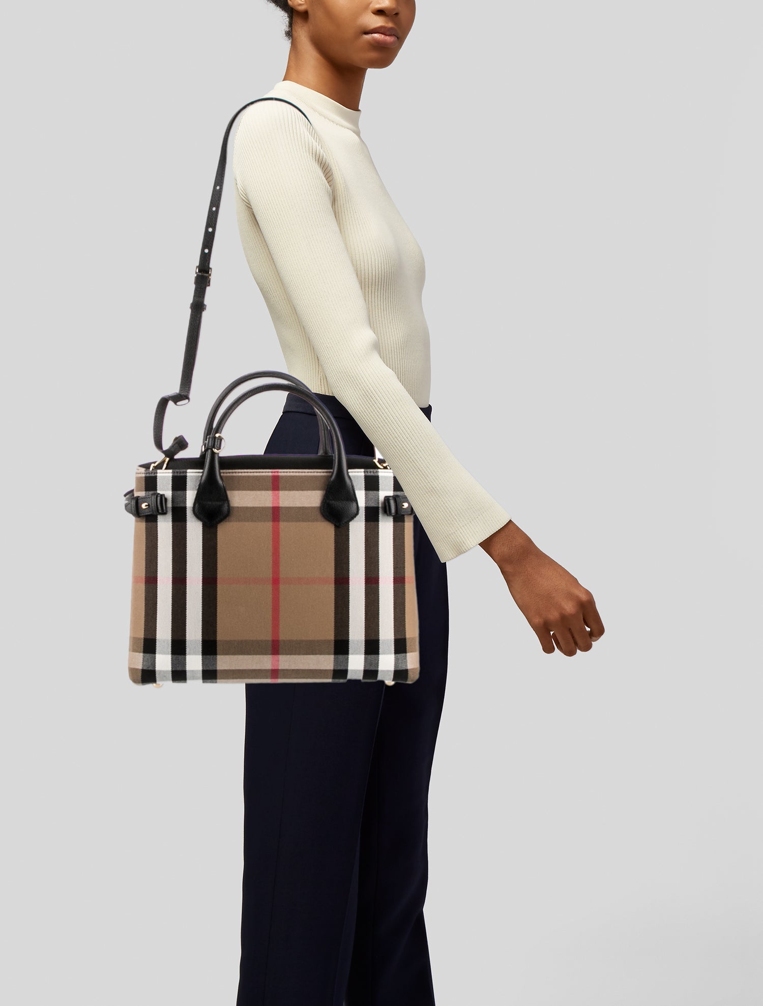 Burberry House Check Banner Handle Bag Brown Handle Bags, Handbags