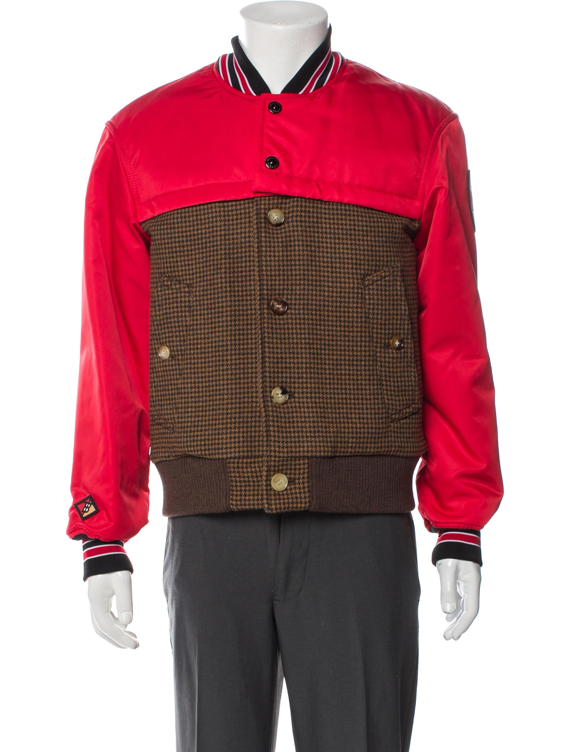 Evergreen Houndstooth Print White Bomber Jacket main image 1