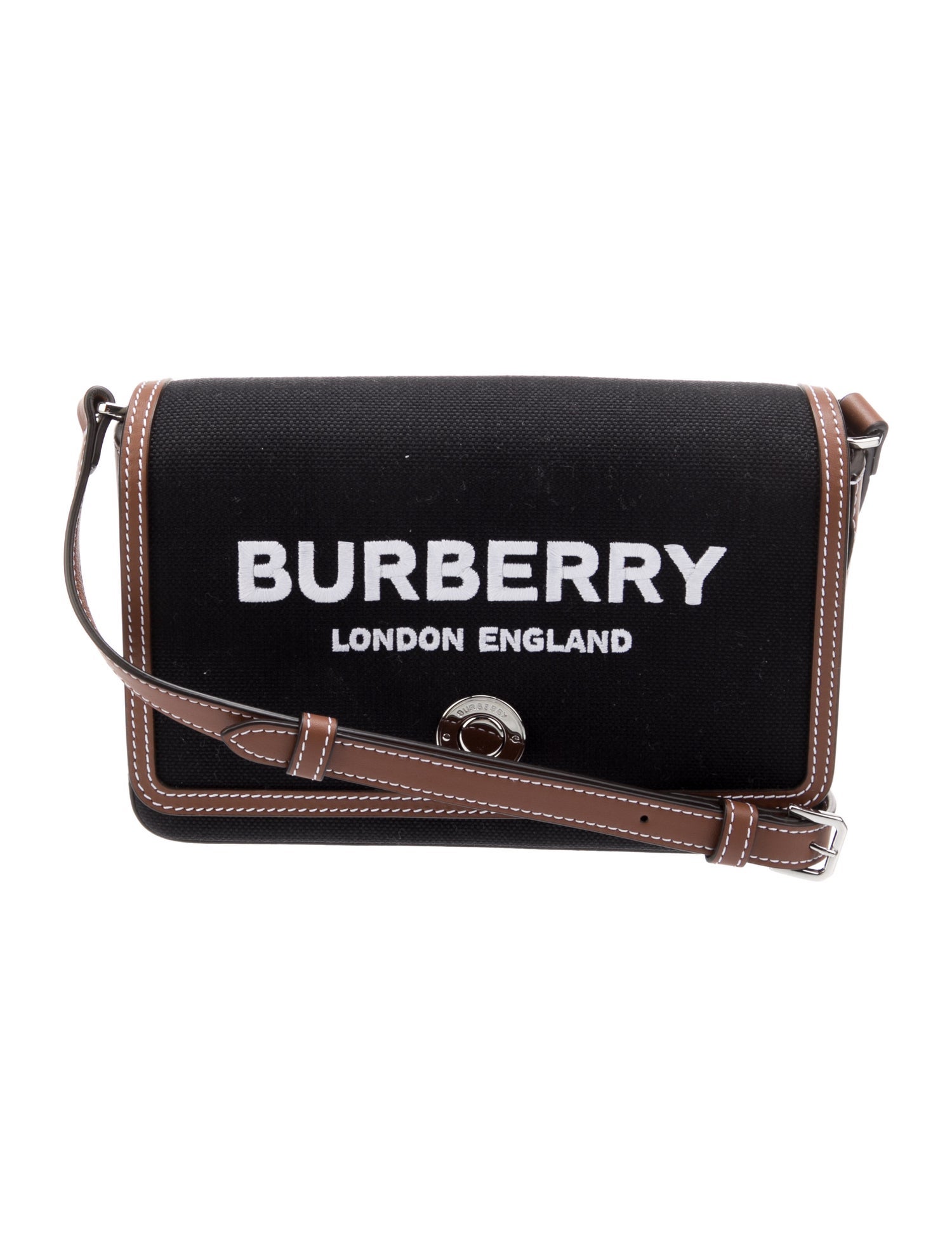 Burberry Canvas Leather Trimmed Crossbody Bag Black Crossbody Bags