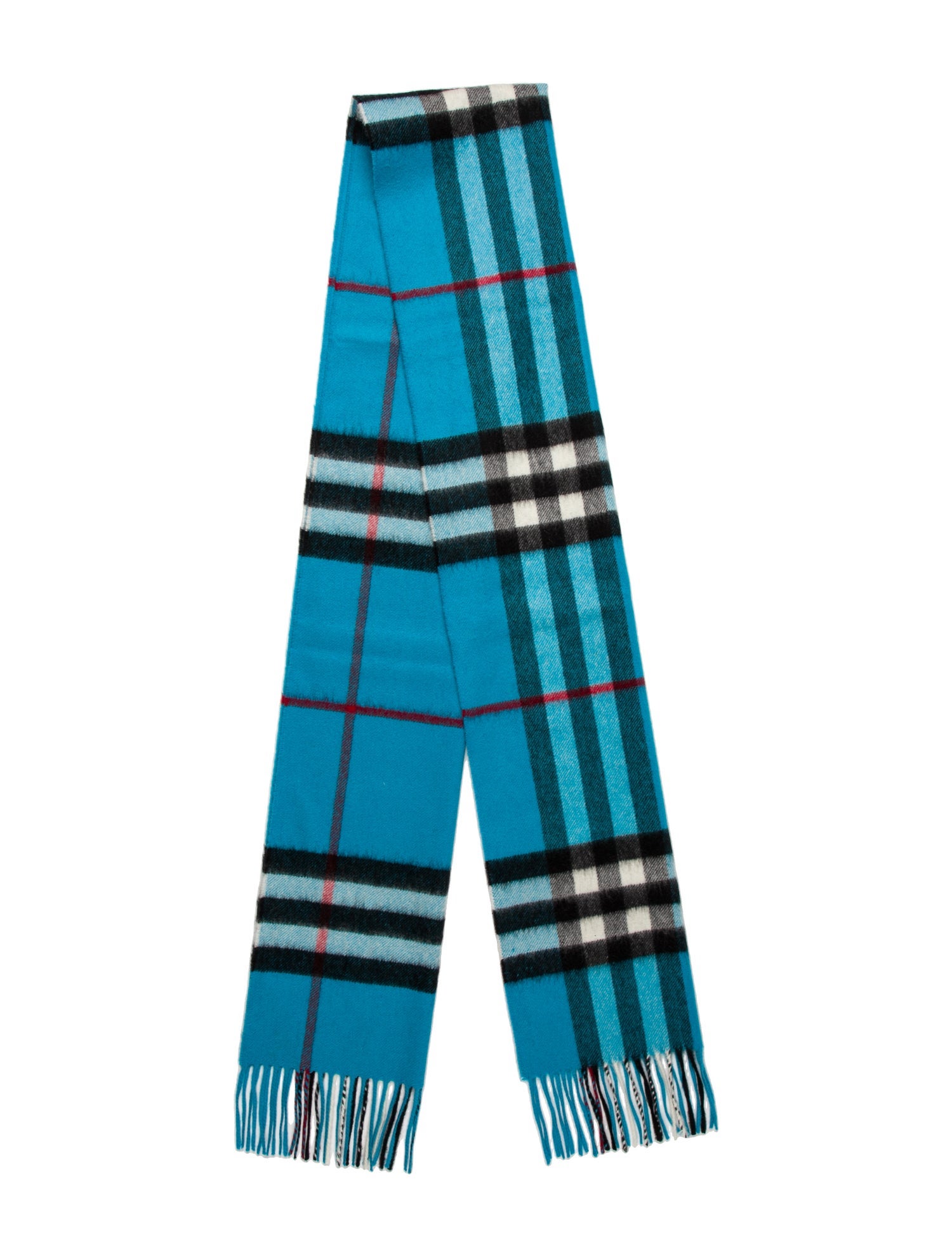 Burberry Cashmere Plaid Print Scarf Blue Scarves and Shawls