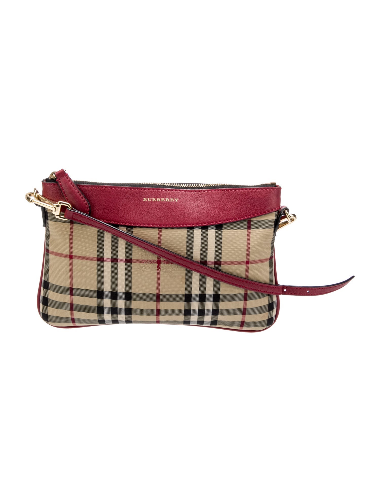 Burberry Plaid Leather Trimmed Crossbody Bag Red Crossbody Bags, Handbags BUR409125 The
