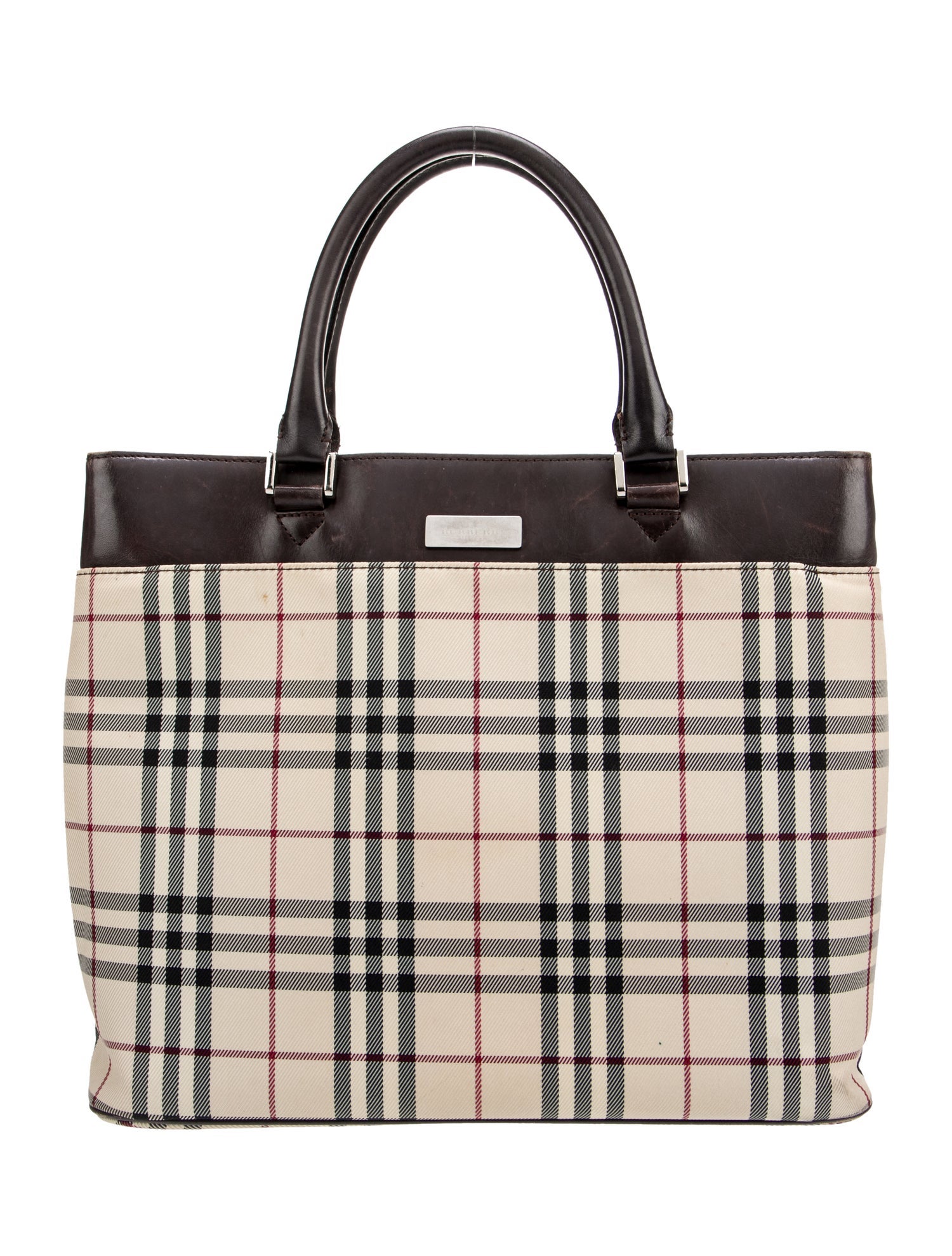 Burberry Plaid Leather Trimmed Handle Bag Neutrals Handle Bags