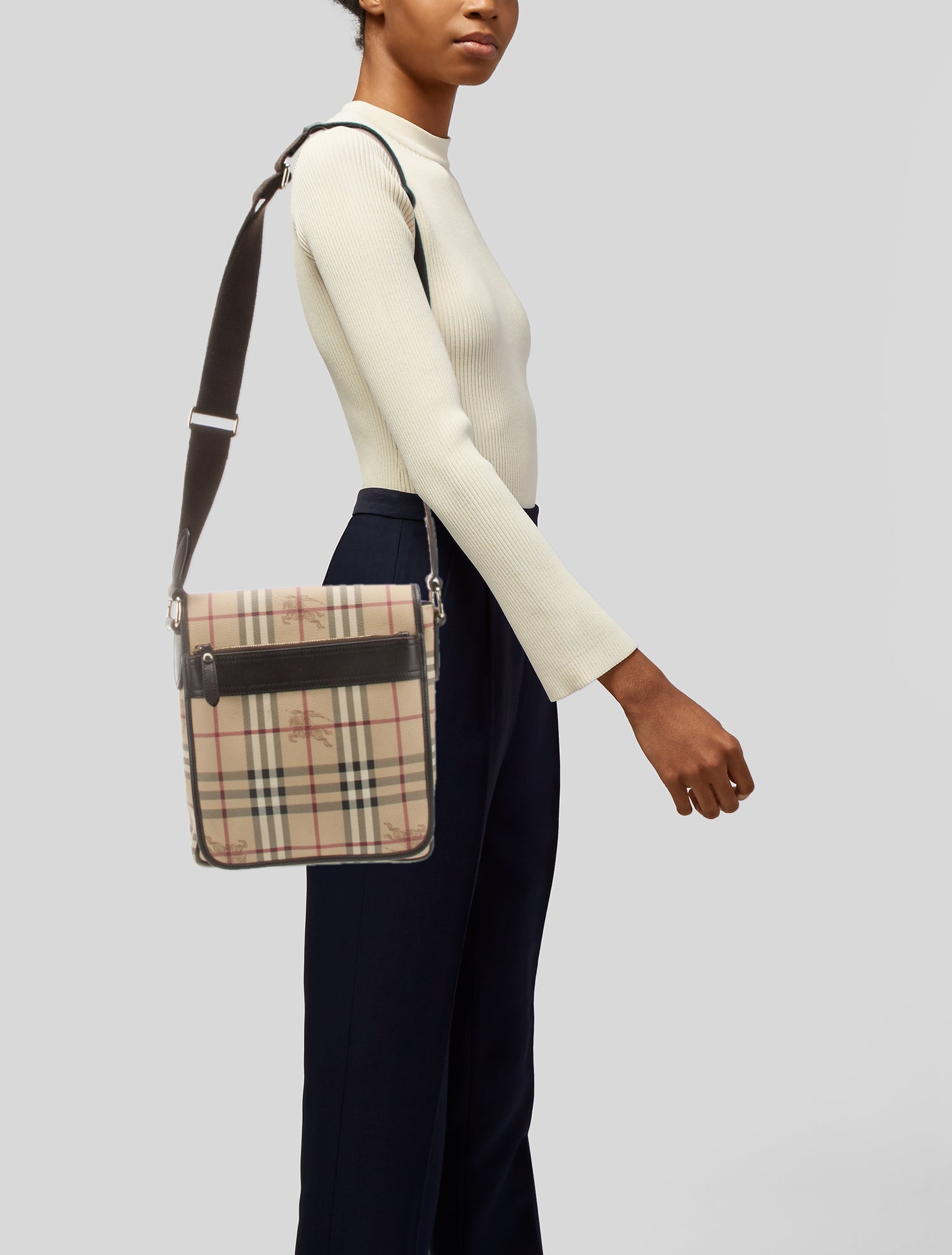 Burberry Plaid Coated Canvas Crossbody Bag