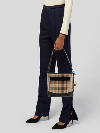 Burberry Plaid Leather Trimmed Shoulder Bag