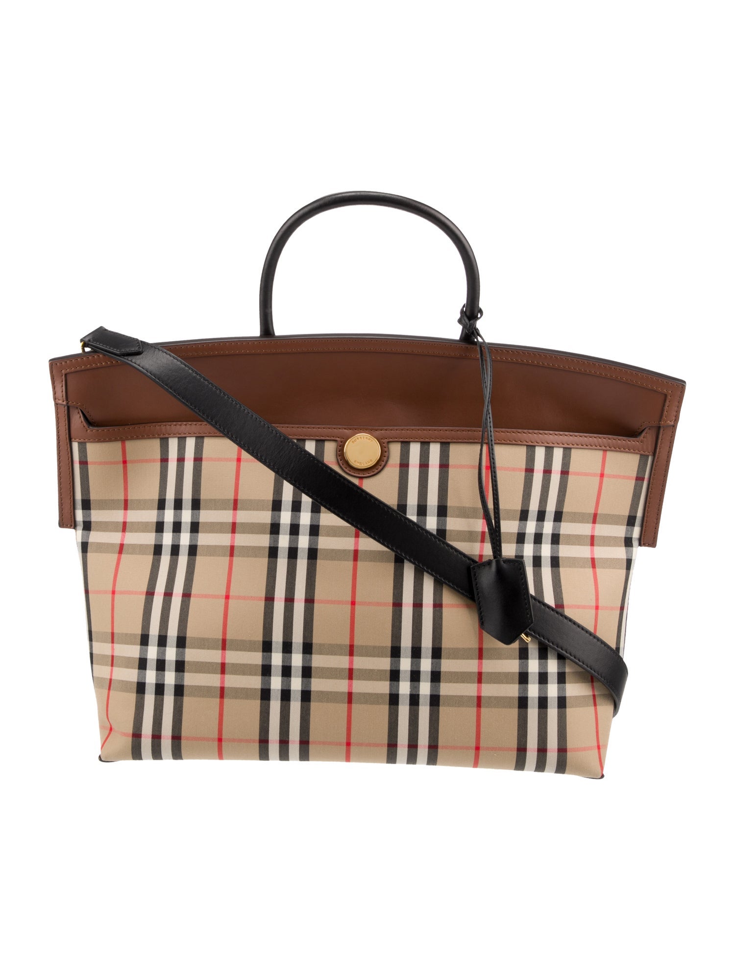 Burberry Check LeatherTrimmed Society Handle Bag Neutrals Handle