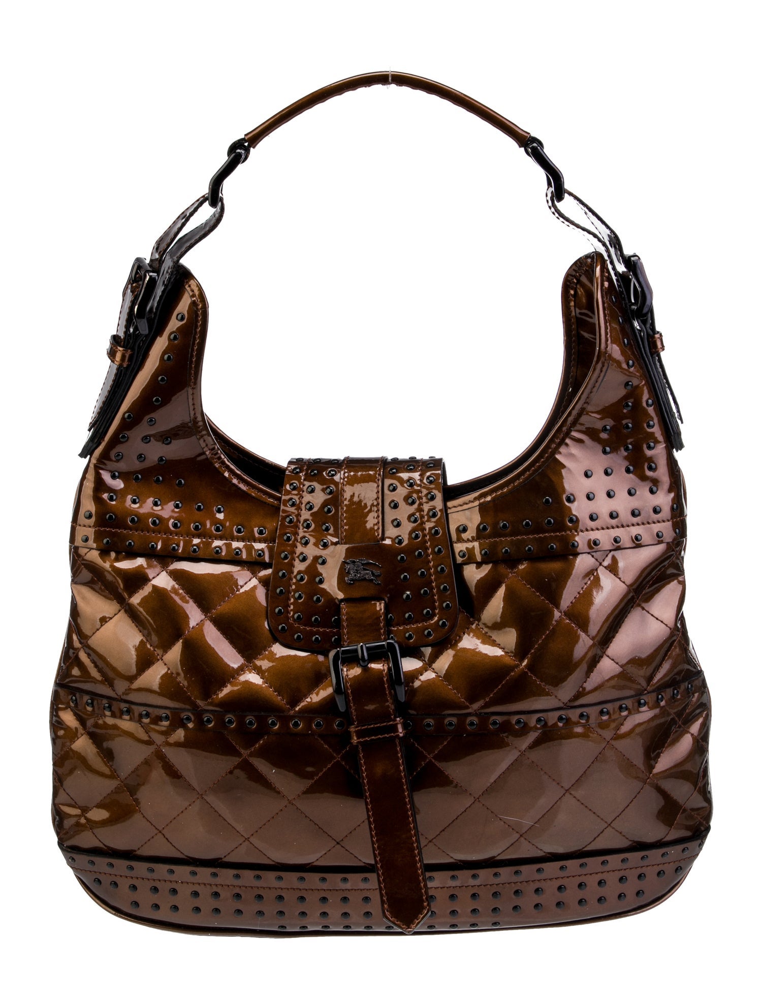 Burberry Studded Patent Leather Hobo - Brown Hobos, Handbags