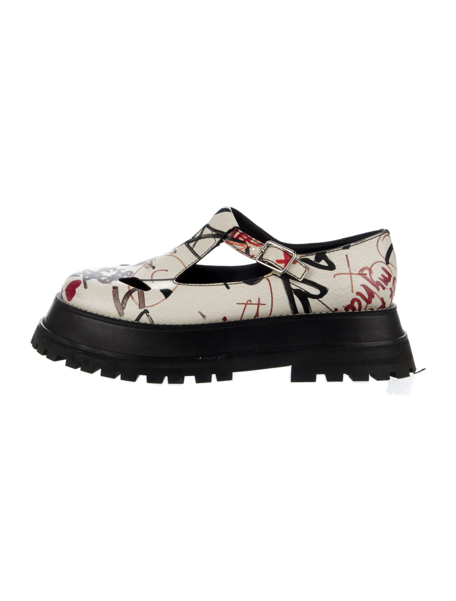 Burberry Leather Graphic Print Mary Jane Flats - White Flats